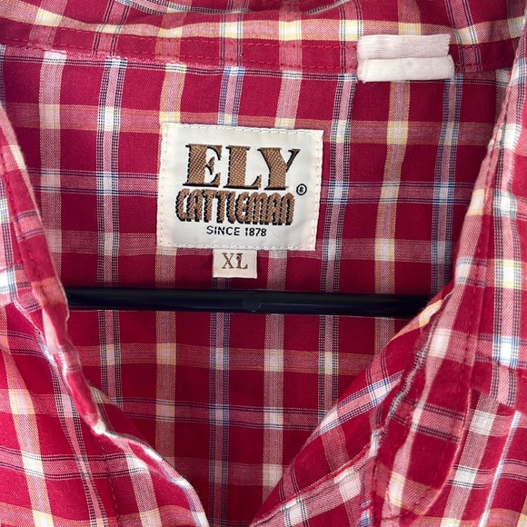 ELY Cattleman vintage, long sleeve, pearl snap red plaid shirt. Extra large. - Picture 3 of 4